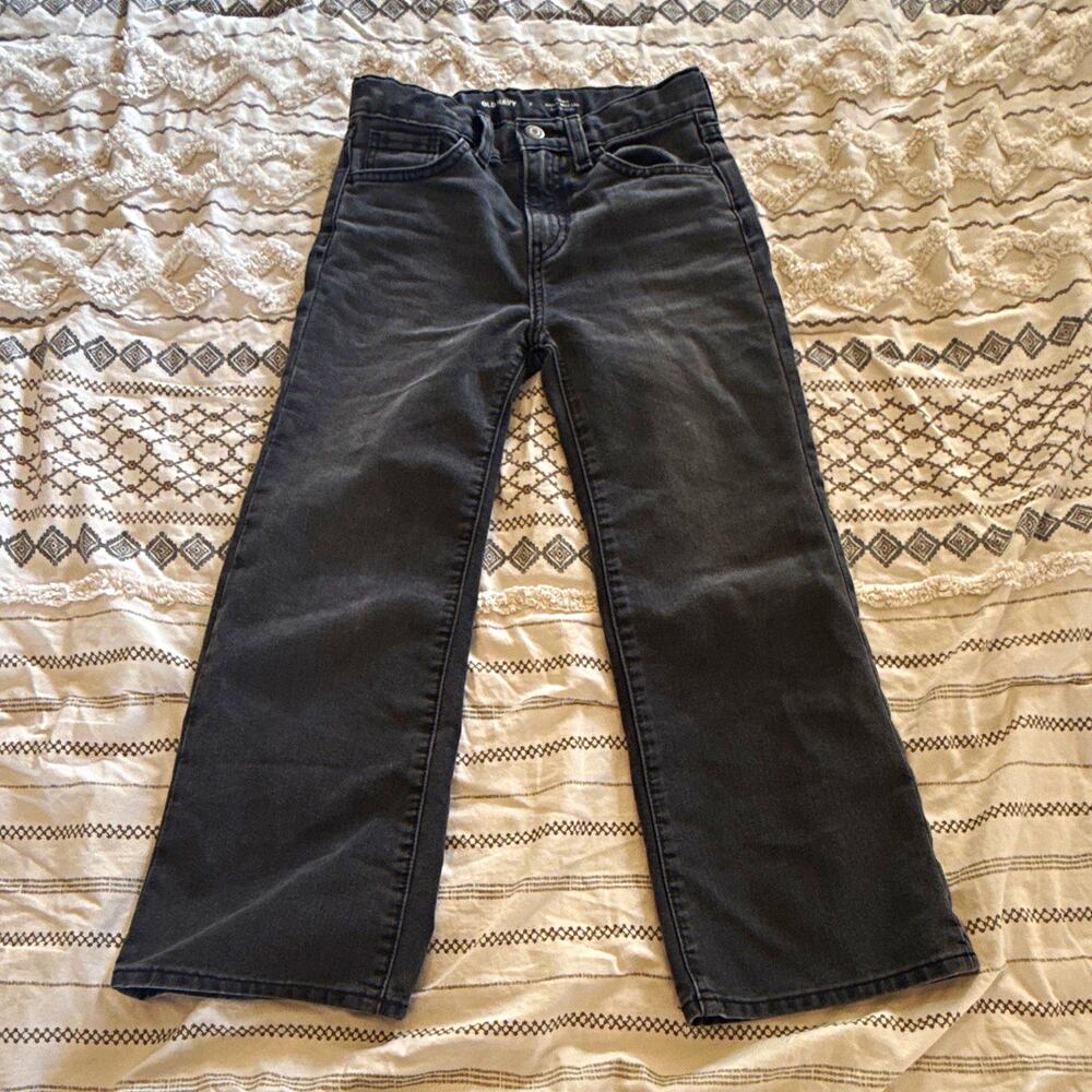 Old Navy Girls Size 8 High-Rise Baggy Wide Leg Jeans Black Dark Wash Pockets